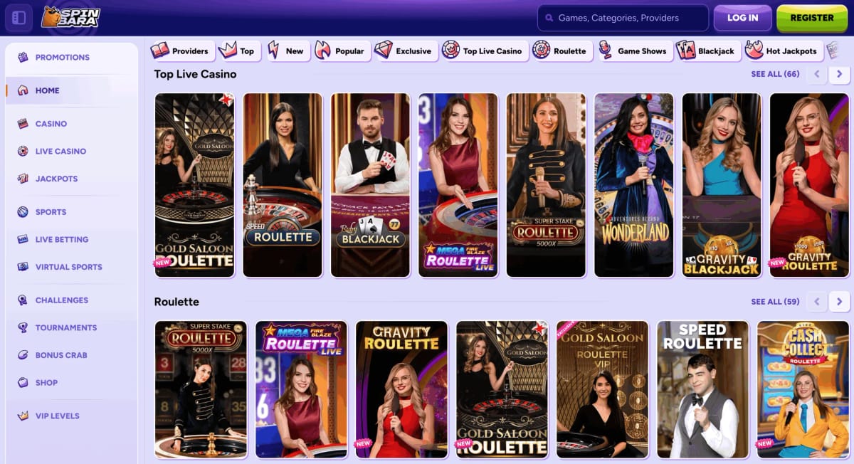 Lobby Spinbara Casinò Live: scegli il gioco