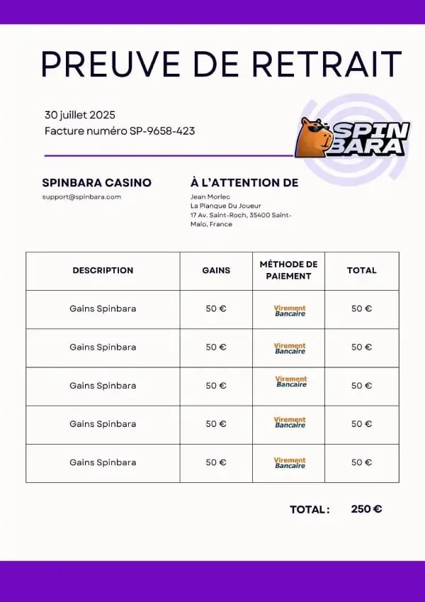 Conferma prelievo vincite Spinbara