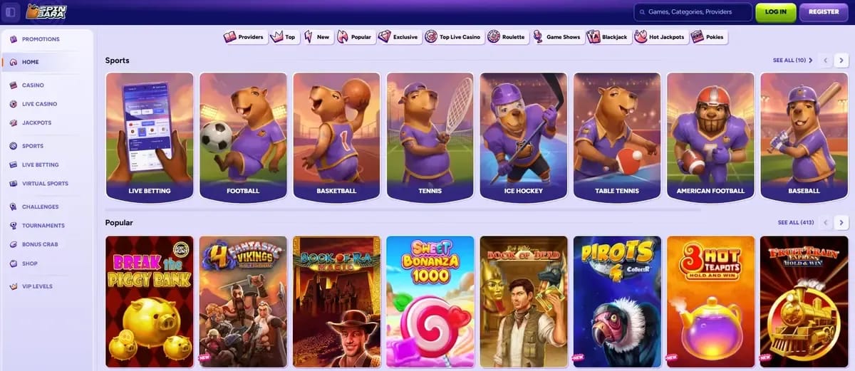 Spinbara Casinò: pagina iniziale
