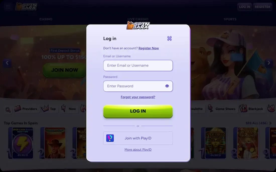 Accedi al tuo conto Spinbara Casinò